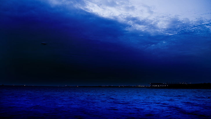 body of water, sky, sea, clouds, night, cloud - sky, blue, scenics - nature, HD wallpaper