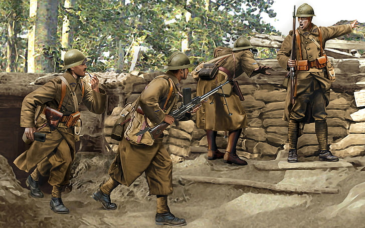 group of men hiding digital wallpaper, art, soldiers, infantry