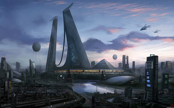 futuristic buildings wallpaper, city, futuristic city, science fiction