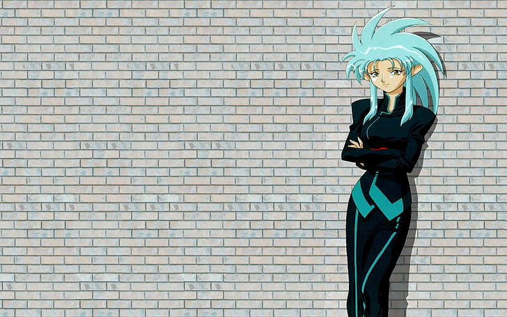 anime, anime girls, turquoise hair, simple background, Tenchi Muyo!, HD wallpaper