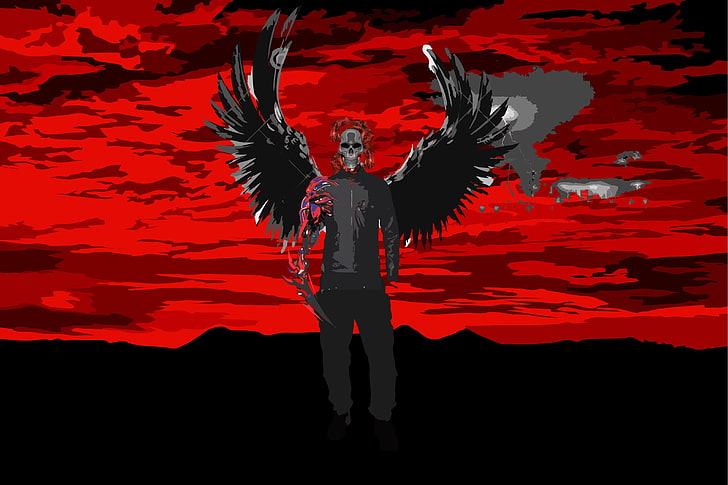 person with wings cartoon illustration, death, angel, hell, skull, HD wallpaper