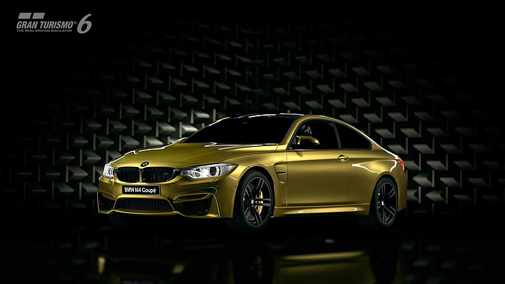 gold-colored BMW sedan, Gran Turismo 6, BMW M4 Coupe, video games, HD wallpaper