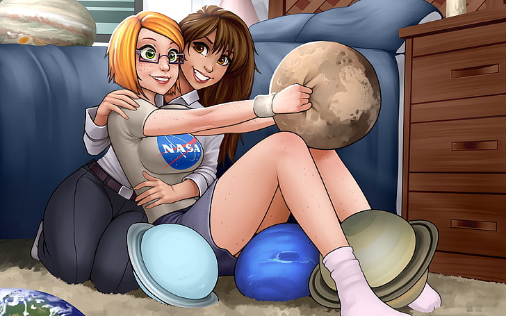 untitled, cartoon, NASA, planet, young women, young adult, real people