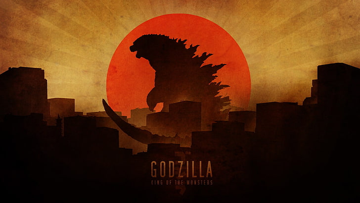 Godzilla poster, artwork, skyline, Japan, Film posters, silhouette, HD wallpaper