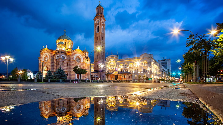 banja luka, landmark, reflection, sky, cityscape, church, cathedral, HD wallpaper