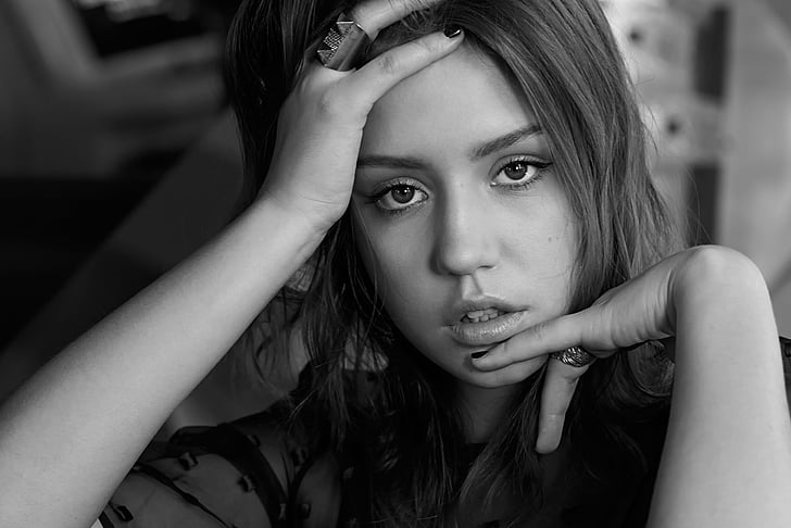 Actresses, Adele Exarchopoulos, Black & White, Face, French, HD wallpaper