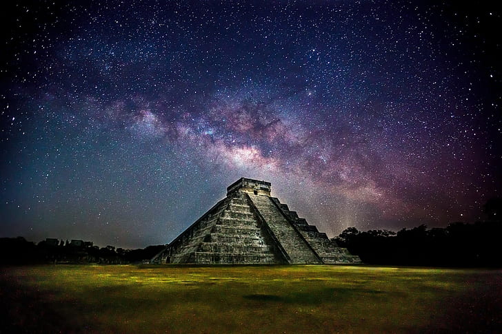 Chichen Itza, Pyramid of Kukulkan, gray ziggurat, the stars, Mexico, HD wallpaper
