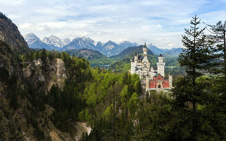 Castle Bavaria Germany Mountains Forest Trees Landscape Best, HD wallpaper