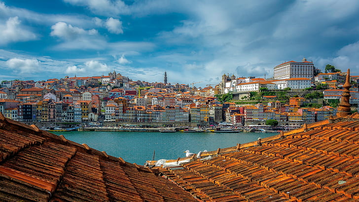 roof, river, building, home, Portugal, Porto, Douro River, The River Duero