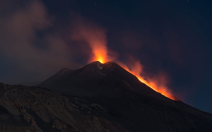 Volcano Lava Eruption Night HD, nature