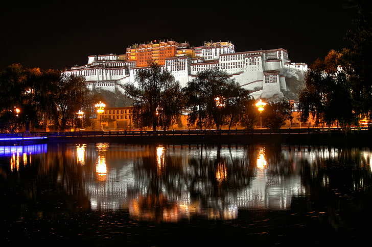 castle, china, lhasa, night, tibet, HD wallpaper