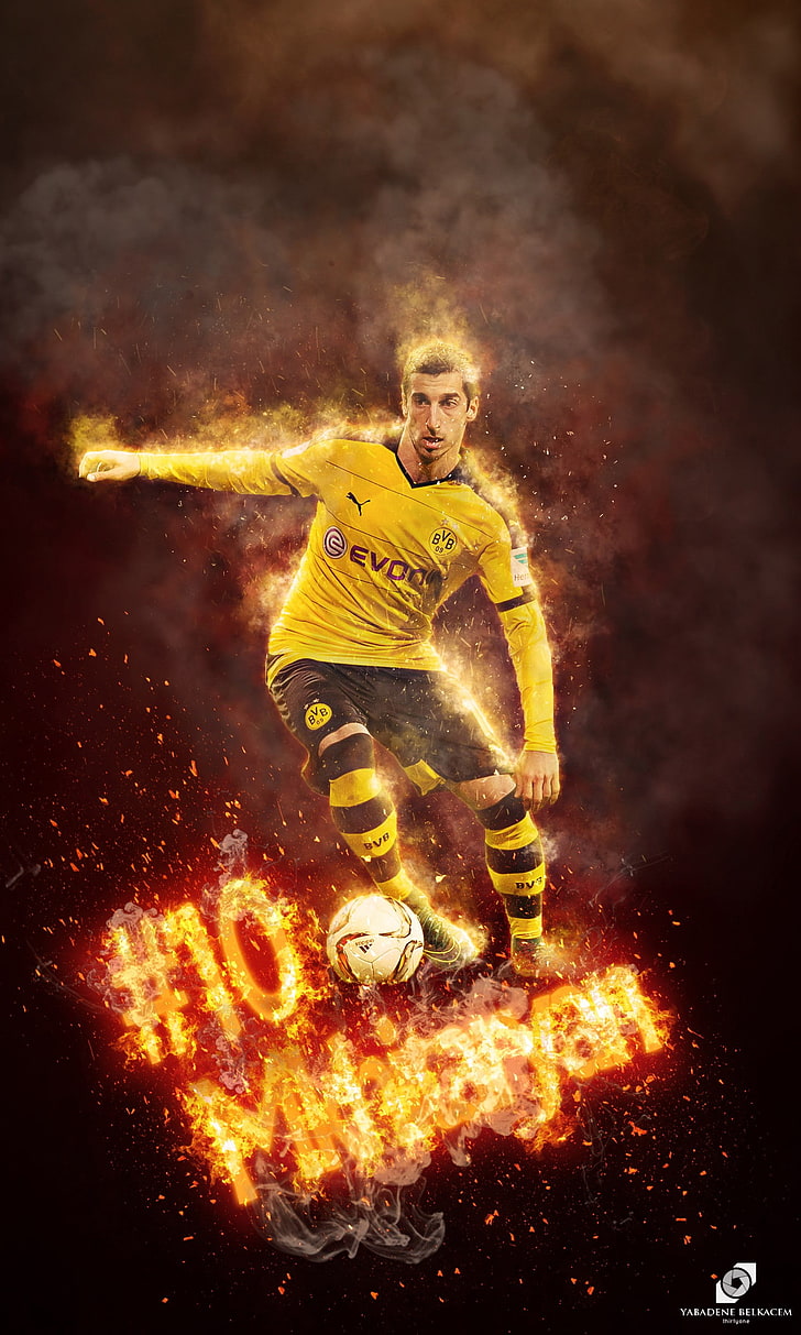 mkhitaryan, Borussia Dortmund, Bundesliga, footballers, fire, HD wallpaper