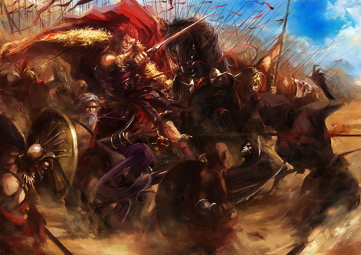 male with red cape painting, anime, Fate Series, Fate/Zero, Rider (Fate/Zero)