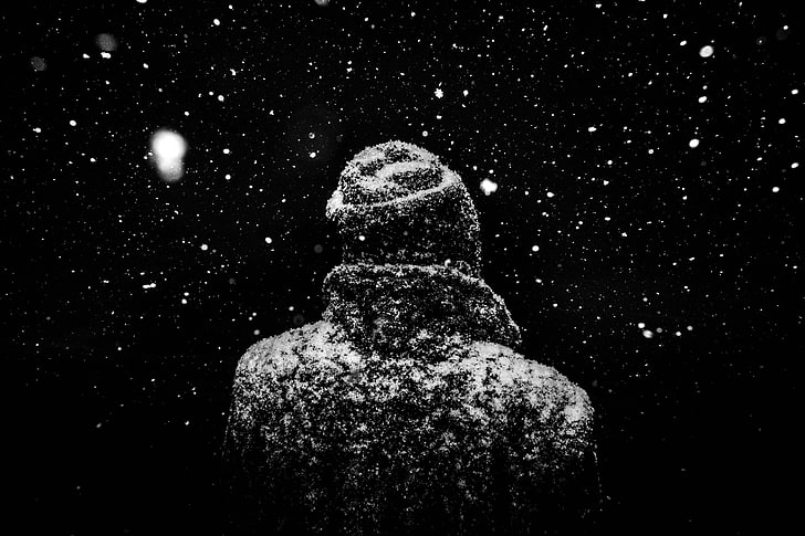 black and gray galaxy wallpaper, winter, snow, coats, monochrome, HD wallpaper