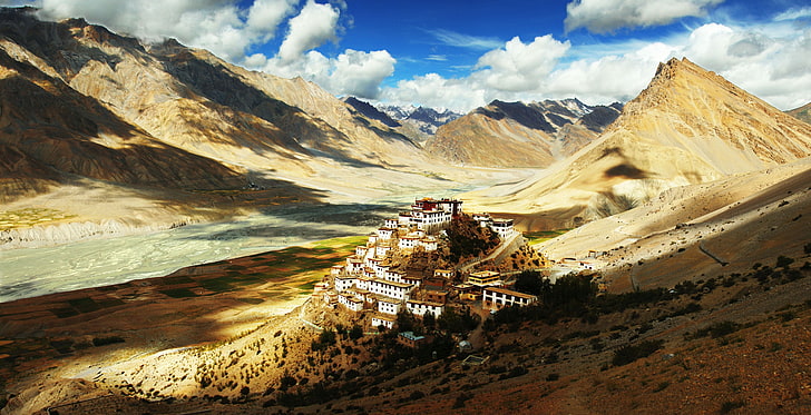 village surrounded with mountains, landscape, Tibet, cloud - sky