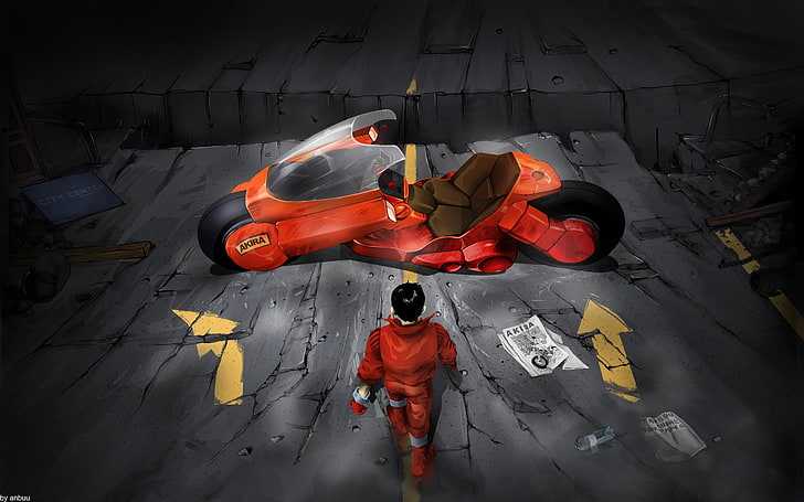man near red motorcyclce digital wallpaper, anime, Akira, artwork