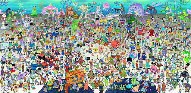 Soaked fuzzy Ombord HD wallpaper: Spongebob Squarepants characters at Bikini Bottom, multi  colored | Wallpaper Flare