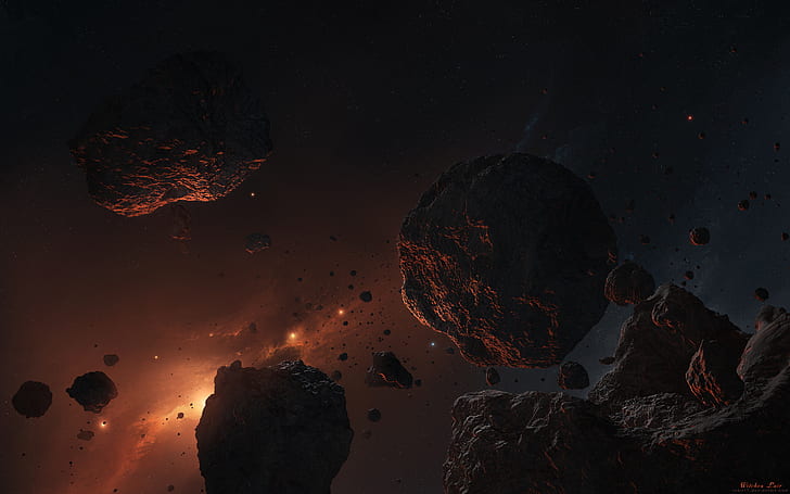 Asteroid Rock Stone Debris Stars Starlight HD, space, HD wallpaper
