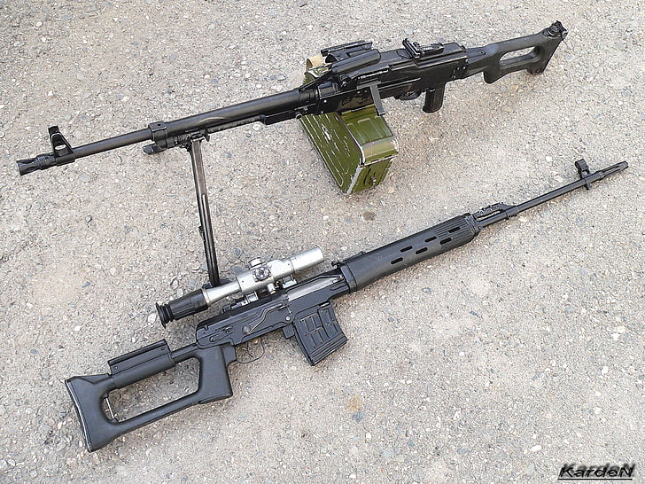 machine gun and Dragonov sniper, SVD, RIFLE, SIGHT, PKM, weapon