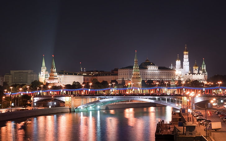 grey and multicolored building, russia, river, city, kremlin, HD wallpaper