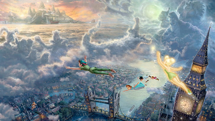 Peter Pan HD, big ben, london, thames, tower bridge, HD wallpaper