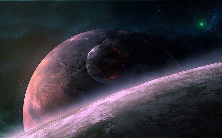 Fire planet, 3 planets picture, space, 1920x1200, star, HD wallpaper