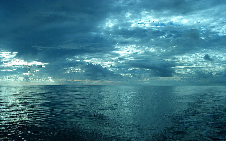 body of water, sea, sky, horizon, clouds, nature, cyan, blue, HD wallpaper