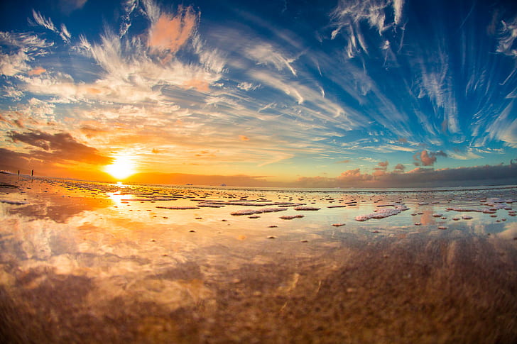 ocean near mountain during sunrise, north shore, hawaii, north shore, hawaii