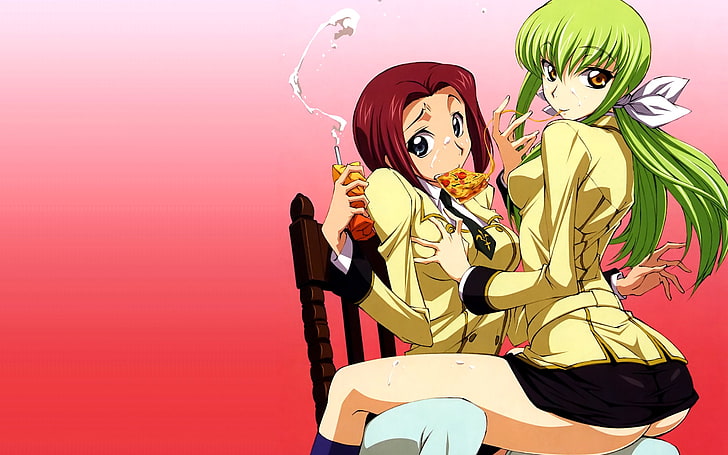 code geass school uniforms pizza yuri green hair stadtfeld kallen cc anime anime girls 1920x120 Anime Code Geass HD Art