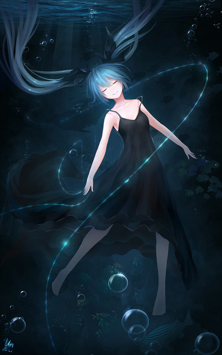 Vocaloid, Hatsune Miku, Long Hair, Underwater