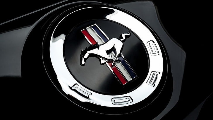 Ford Mustang emblem, close-up, indoors, shape, technology, geometric shape, HD wallpaper