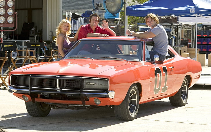 vintage orange coupe, background, the film, Dodge, 1969, actors