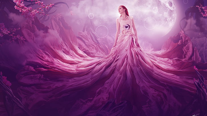 HD wallpaper: princess, purple, girl, woman, pink, moon, fantasy art |  Wallpaper Flare