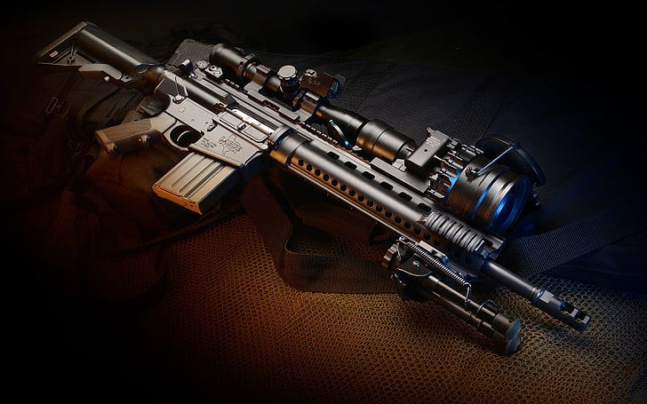 black sniper rifle, weapons, gun, carabiner, automatic, hd wallpaper