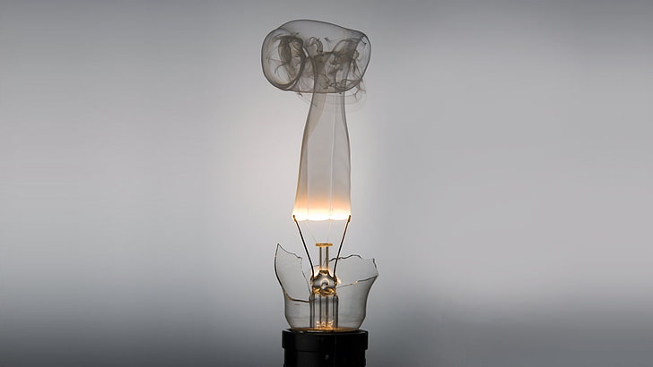 white halogen lamp, lightbulb, smoke, electricity, light bulb, HD wallpaper