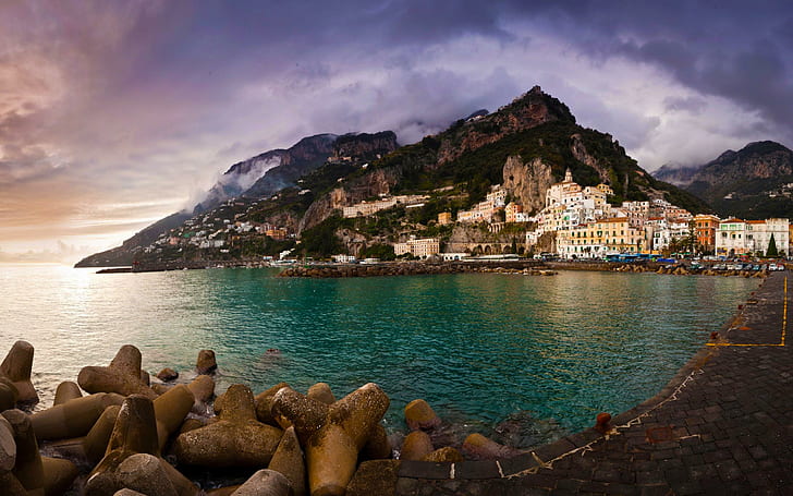 Italy Amalfi Coast, mediterranean, holiday, 3d and abstract, HD wallpaper