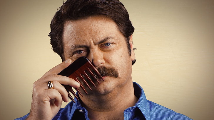 nick offerman, headshot, portrait, one person, indoors, front view