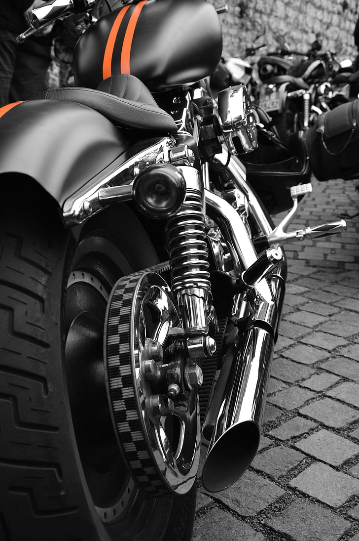 black sports bike, motorcycle, selective coloring, monochrome