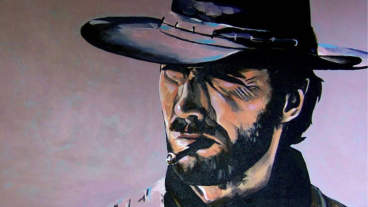 Clint Eastwood Smoking HD, beard, colors, dark, hat, squinting, HD wallpaper