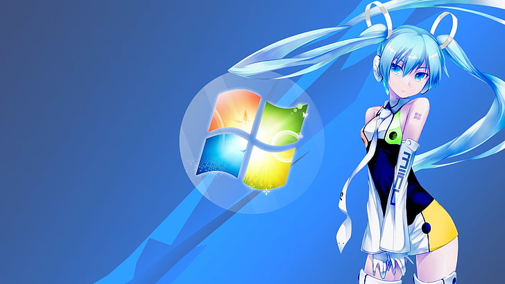 anime girls, Vocaloid, Hatsune Miku, Microsoft Windows, blue, HD wallpaper