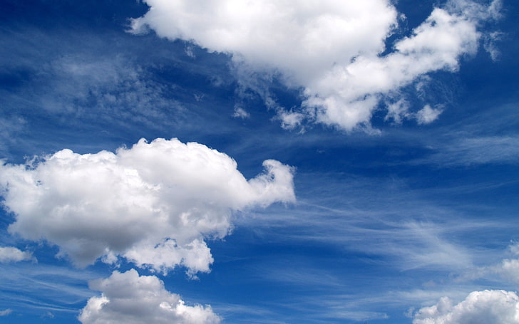 sky and white clouds, cloud - sky, blue, cloudscape, beauty in nature, HD wallpaper