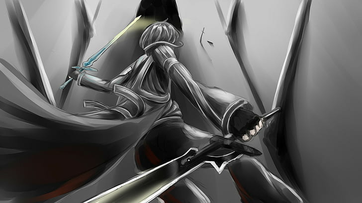 Sword Art Online, Kirigaya Kazuto, Anime, Swords, person holding sword illustration