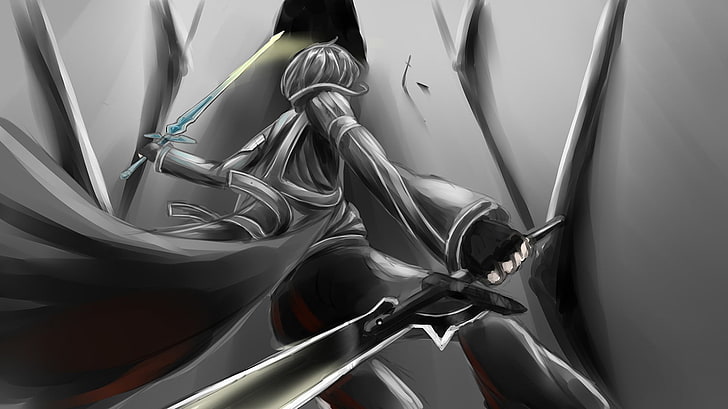 Sword Art Online Kirito illustration, Kirigaya Kazuto, anime, HD wallpaper