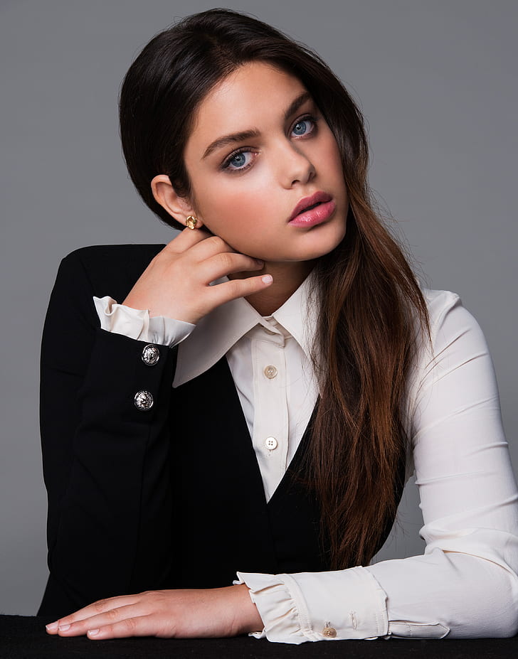 Odeya Rush, actress, model, women, blue eyes, simple background, HD wallpaper