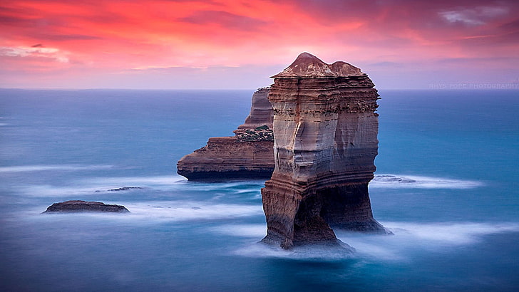 rock stack, pink sky, port campbell, the razorback, cliff, cape