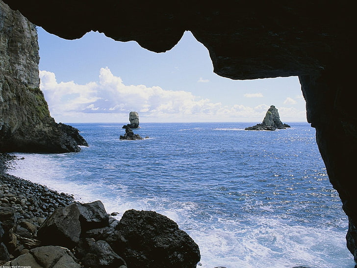 coast, sea, water, nature, rock, rock - object, solid, rock formation, HD wallpaper