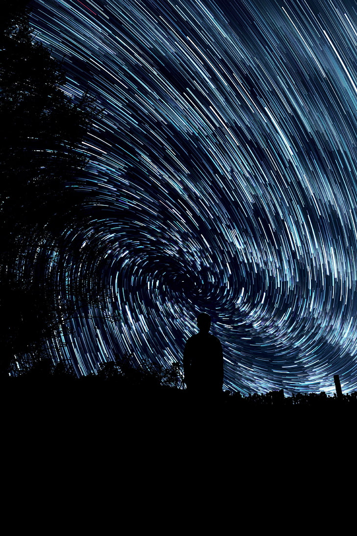 nature, stars, space, star trails, silhouette, night, star - space