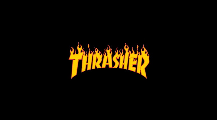 Thrasher Flaming Logo, Thrasher logo, Aero, Black, flames, copy space
