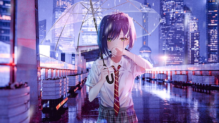 Hd Wallpaper Rain Anime Art Cry Anime Girl Umbrella