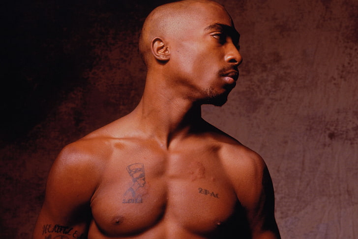 Tupac Shakur, 2Pac, musician, tattoo, men, Makaveli, shirtless
